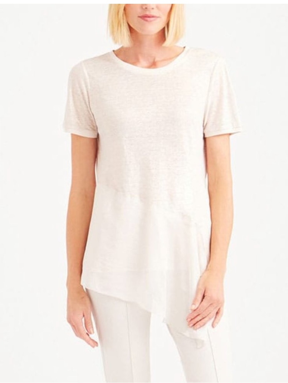 Per Se by Carlisle Shimmer Silk Linen Cream Metallic Asymmetric Blouse Size Med